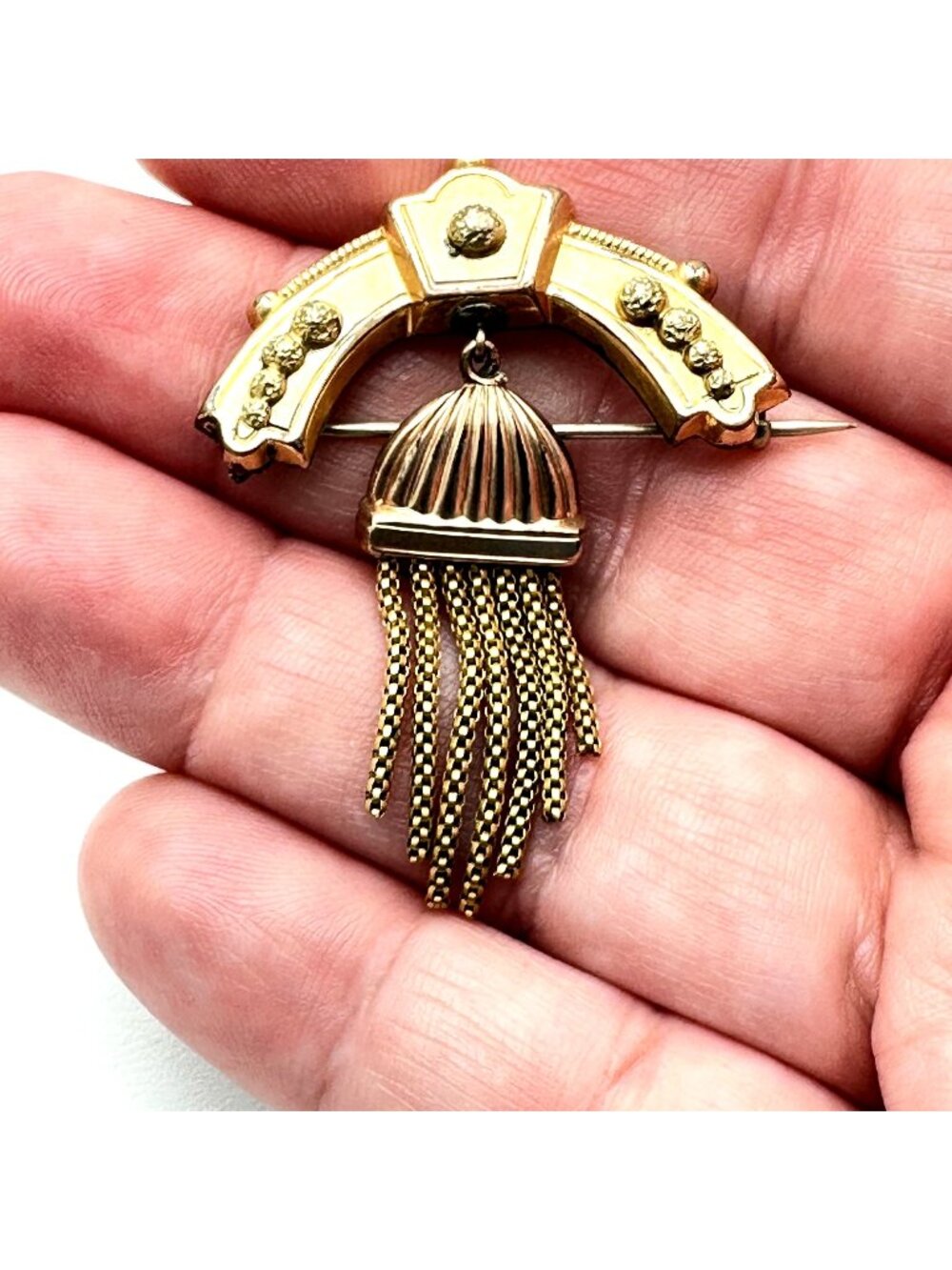 Antique Victorian Brooch Pin 10K Yellow Gold Fringe Pendant Design 3.49 Grams